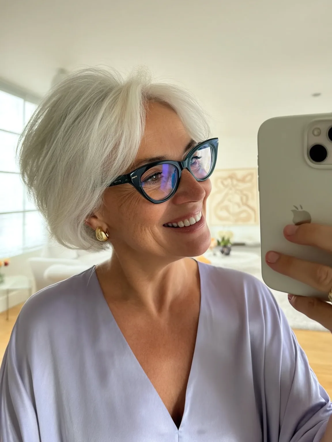 Short Layered Bob with Natural Silver White Hue